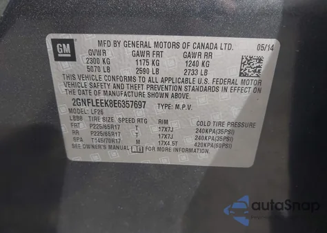 2014 Chevrolet Equinox Ls z USA, uszkodzony, nr VIN 2GNFLEEK8E6357697